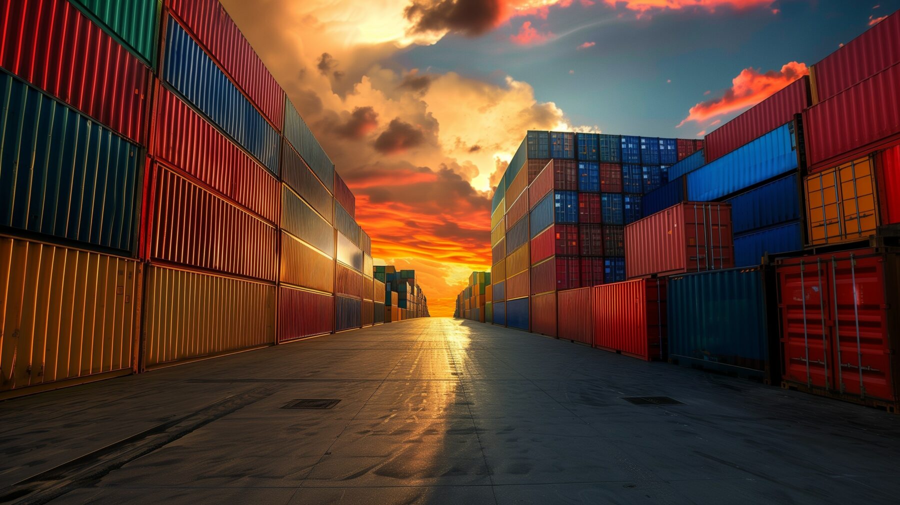 Shipping containers staged for customs clearance at a port of entry
