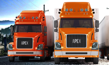 Row of tractor units parked at an Apex carrier yard