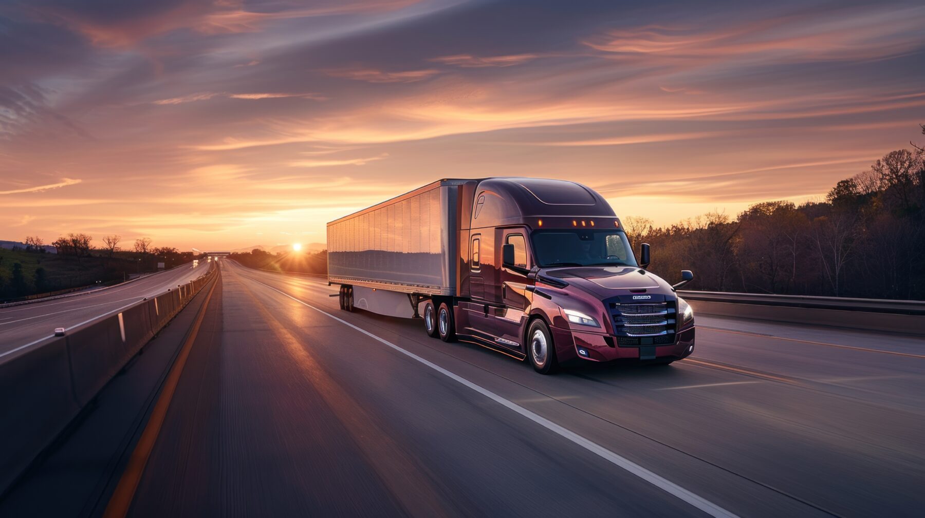 Apex line-haul trucks moving freight along an open highway