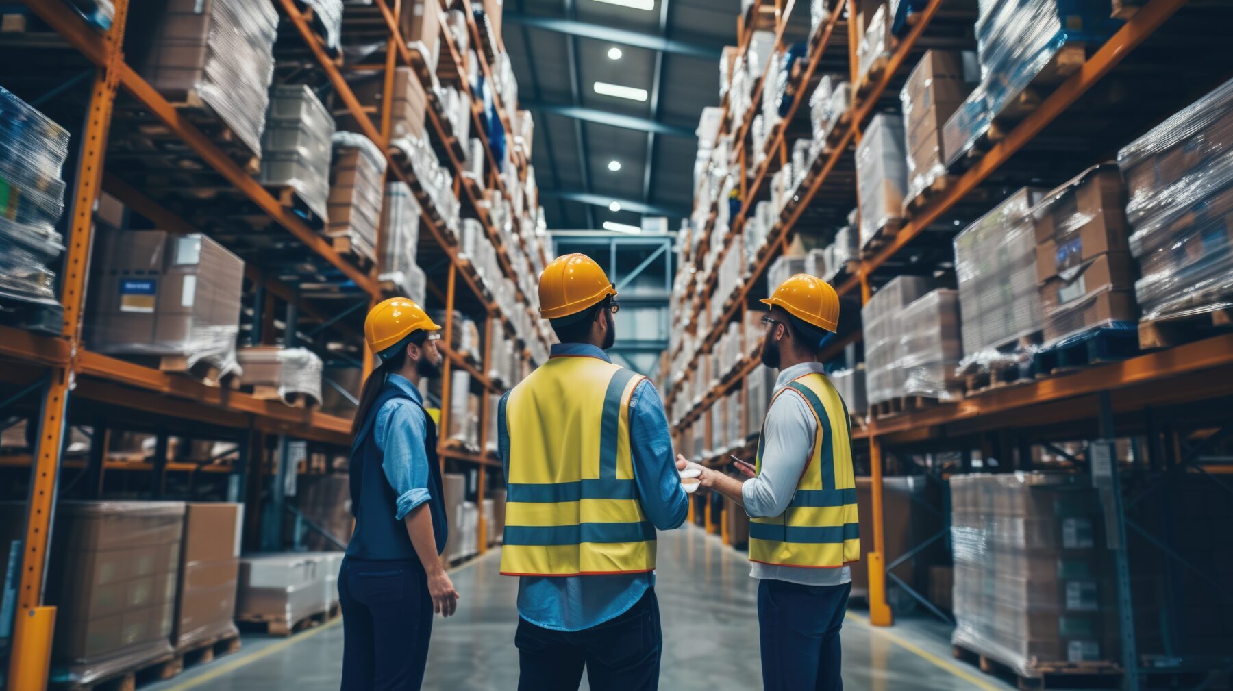 Forklift moving palletised freight through an Apex warehouse aisle