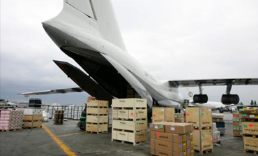 Air cargo being loaded into a freighter aircraft